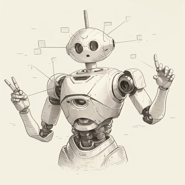 (masterpiece, best quality:1.1), (sketch:1.1), paper, no humans, a robot, robot parts, hand up